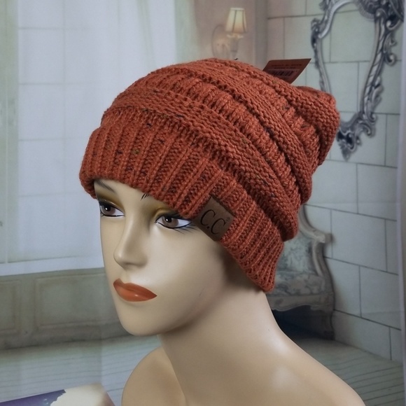C.C Confetti Beanie Cable Knit Rust - Picture 2 of 4